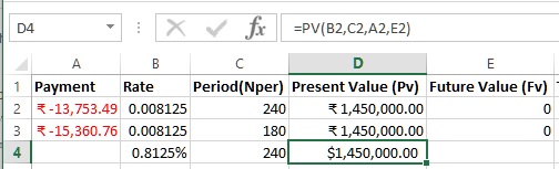 PV function in Excel