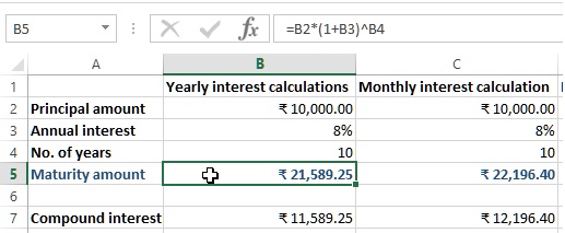 Compound interest calculation in Excel