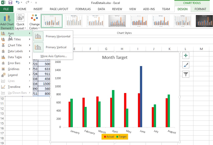 Working with chart axes in Excel