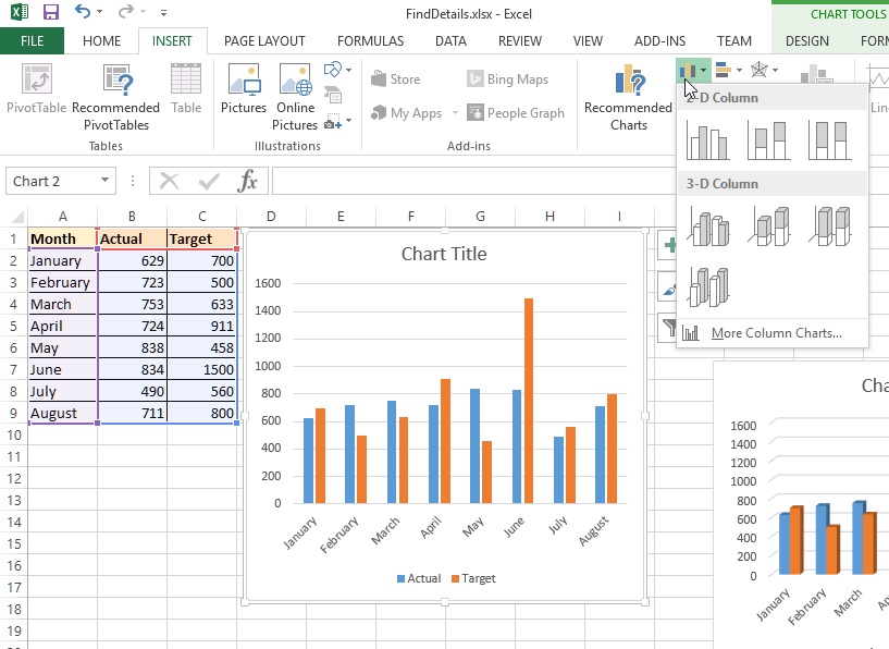 Column chart in Excel