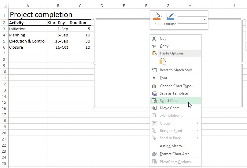 Select data for Chart in MS Excel
