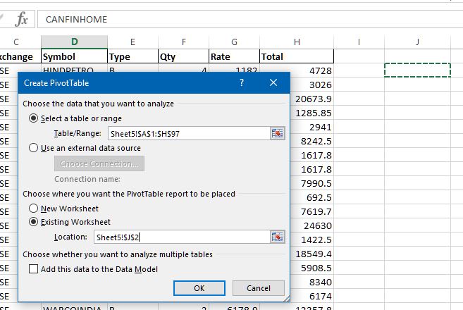 Place Pivot table on Existing worksheet