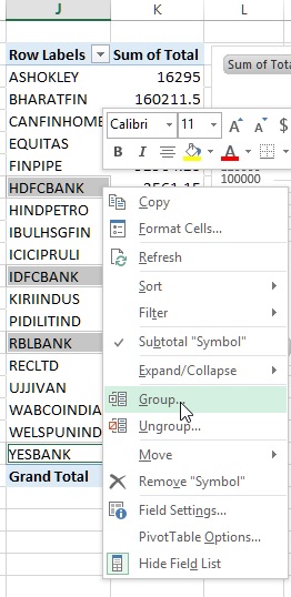 Pivot Table items grouping