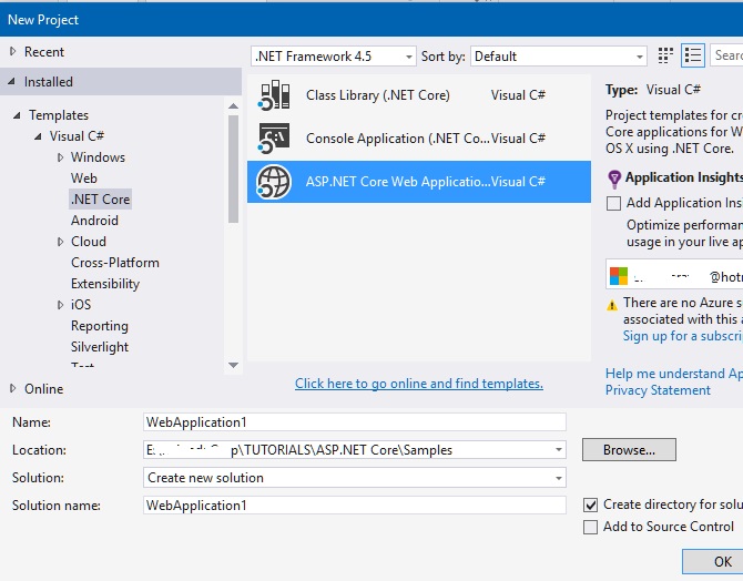 Visual Studio New Project dialog box